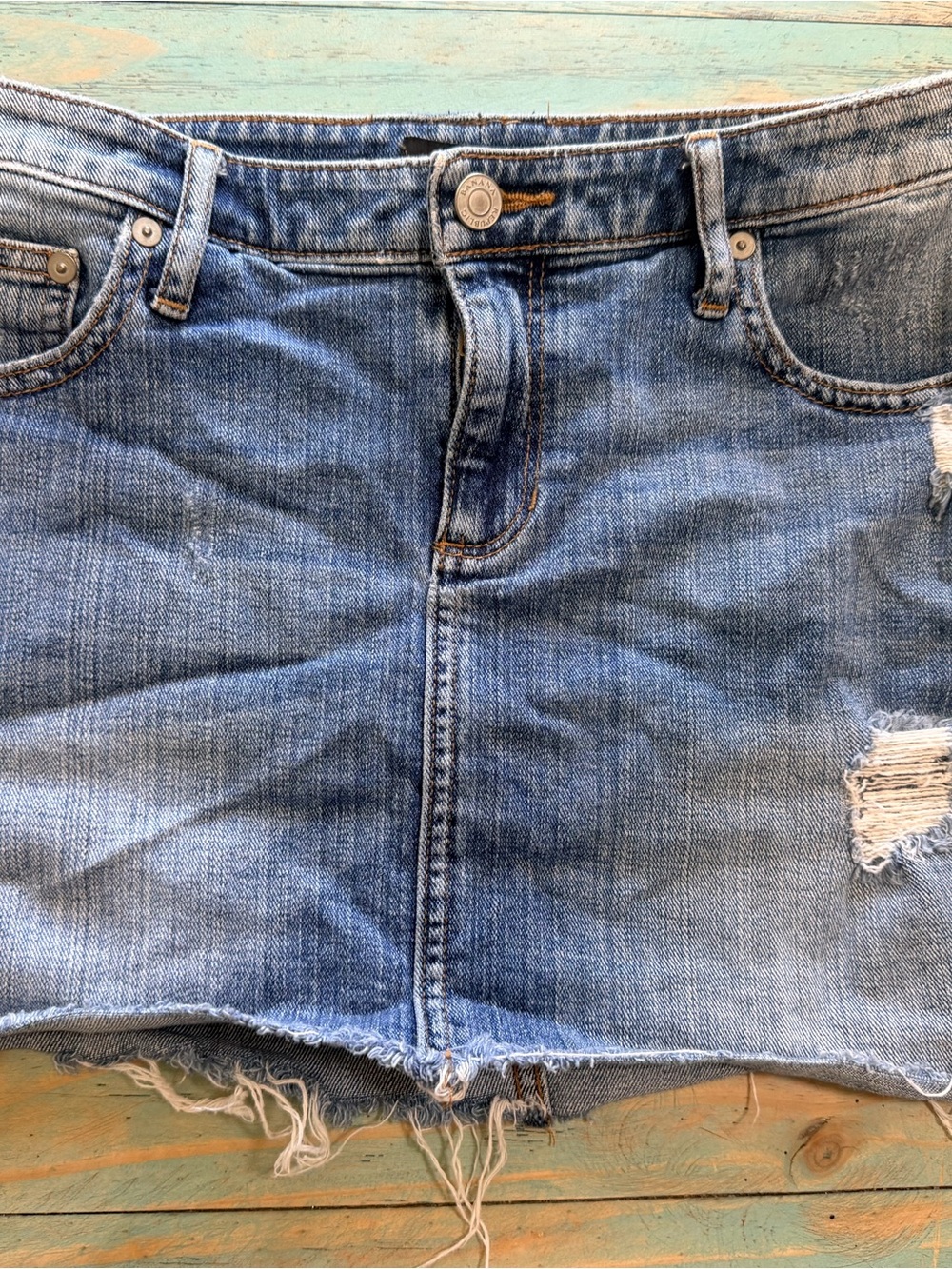 Banana Republic Light Blue Distressed Denim Mini Skirt